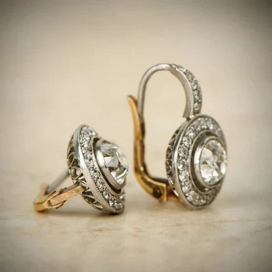 Vintage Silver Earrings with Zirconia | Mixed Gold