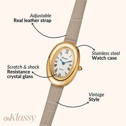 Elvina | Grey Leather Gold