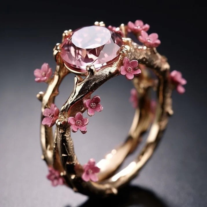 Elegant Crystal Pink Flower Ring | Gold