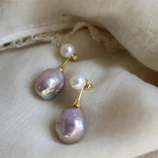Exquisite Lilac Pearl Earrings | Gold