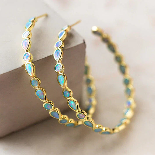 Antique Golden Circle Opal Earrings | Gold